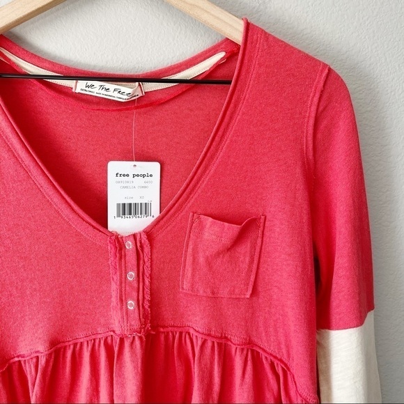 Free People NWT Heart of Mine Colorblock 3/4 Sleeve Top Camelia Combo Size XS - Picture 6 of 12